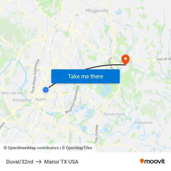 Duval/32nd to Manor TX USA map