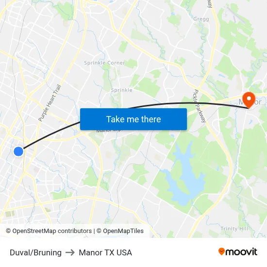 Duval/Bruning to Manor TX USA map