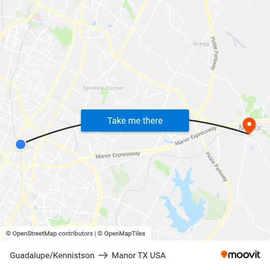 Guadalupe/Kennistson to Manor TX USA map