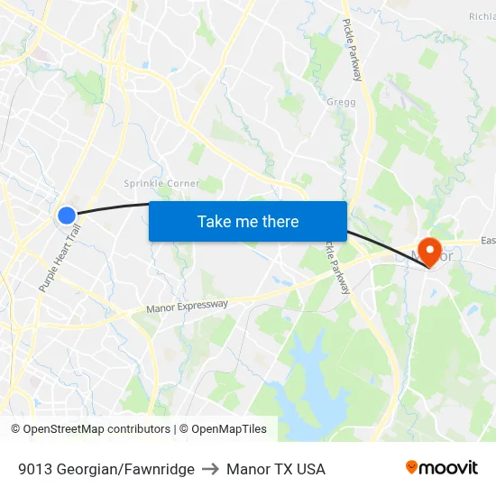 9013 Georgian/Fawnridge to Manor TX USA map