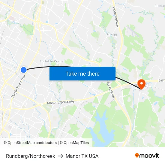 Rundberg/Northcreek to Manor TX USA map