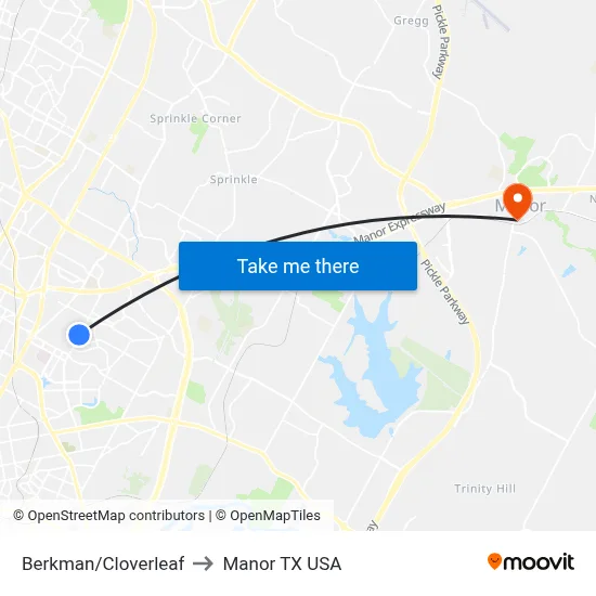 Berkman/Cloverleaf to Manor TX USA map