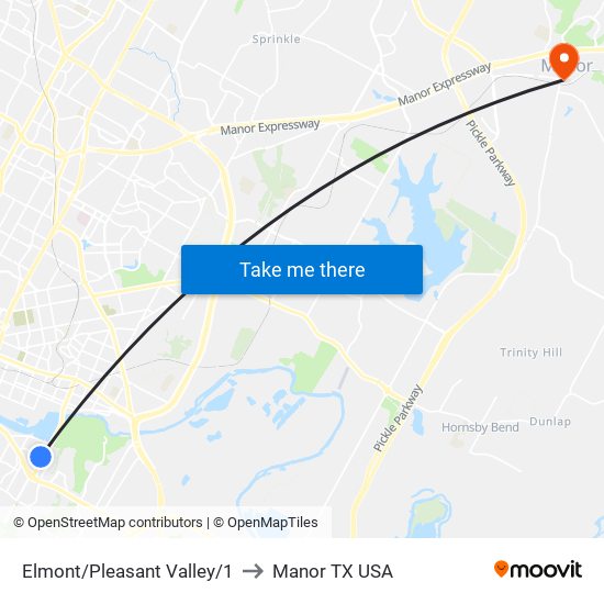 Elmont/Pleasant Valley/1 to Manor TX USA map