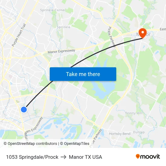 1053 Springdale/Prock to Manor TX USA map