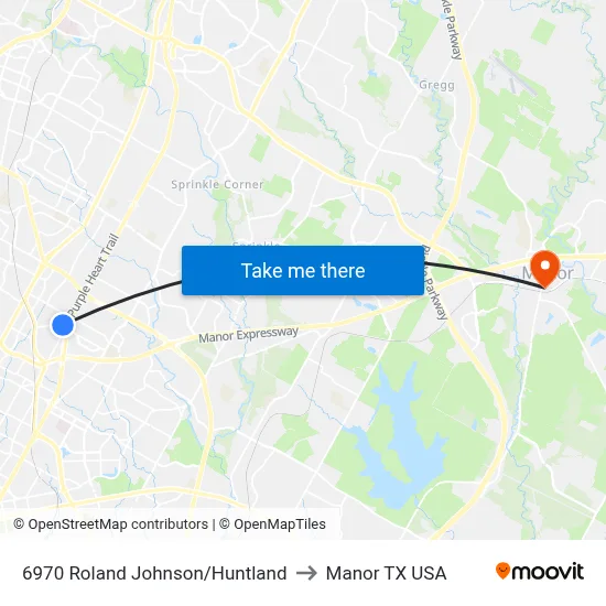 6970 Roland Johnson/Huntland to Manor TX USA map