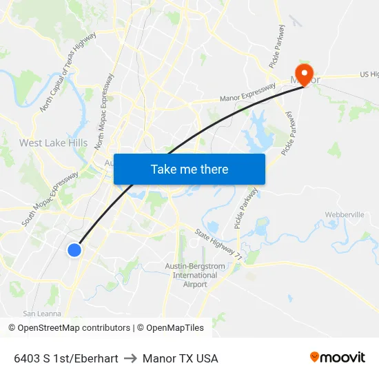 6403 S 1st/Eberhart to Manor TX USA map