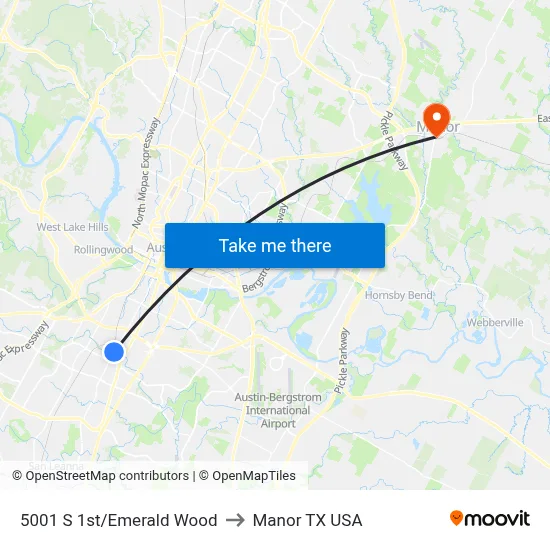 5001 S 1st/Emerald Wood to Manor TX USA map