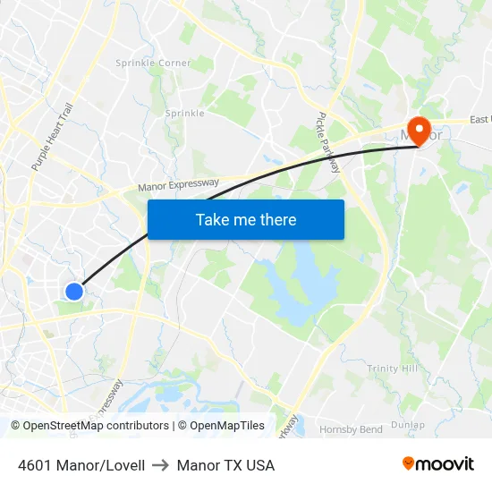 4601 Manor/Lovell to Manor TX USA map