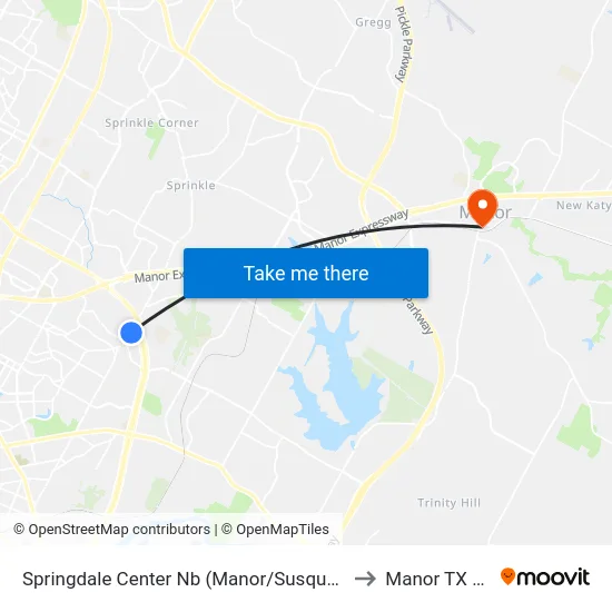 Springdale Center Nb (Manor/Susquehanna) to Manor TX USA map