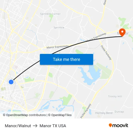 Manor/Walnut to Manor TX USA map