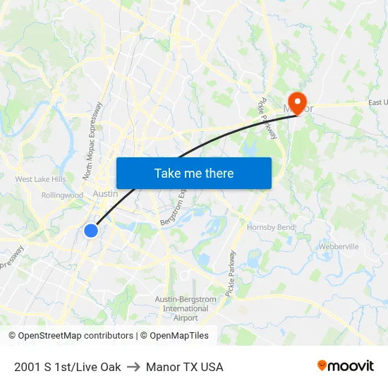 2001 S 1st/Live Oak to Manor TX USA map