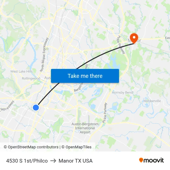 4530 S 1st/Philco to Manor TX USA map