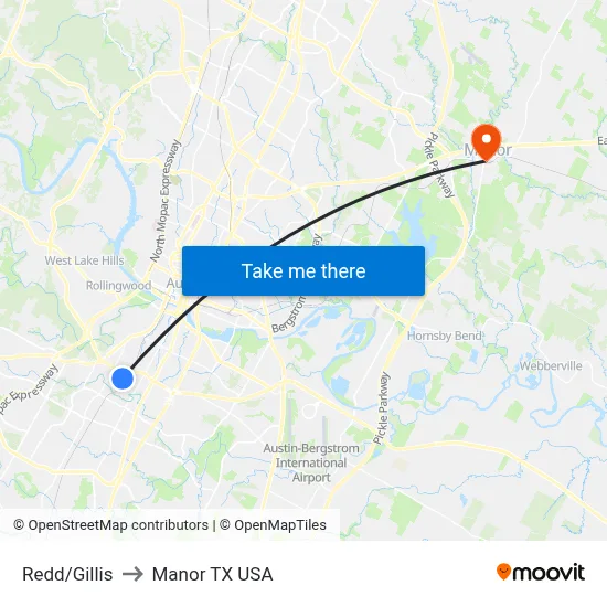 Redd/Gillis to Manor TX USA map
