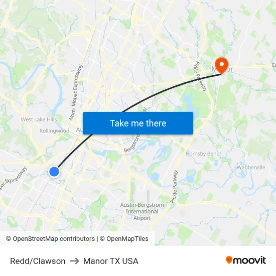 Redd/Clawson to Manor TX USA map