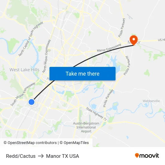 Redd/Cactus to Manor TX USA map