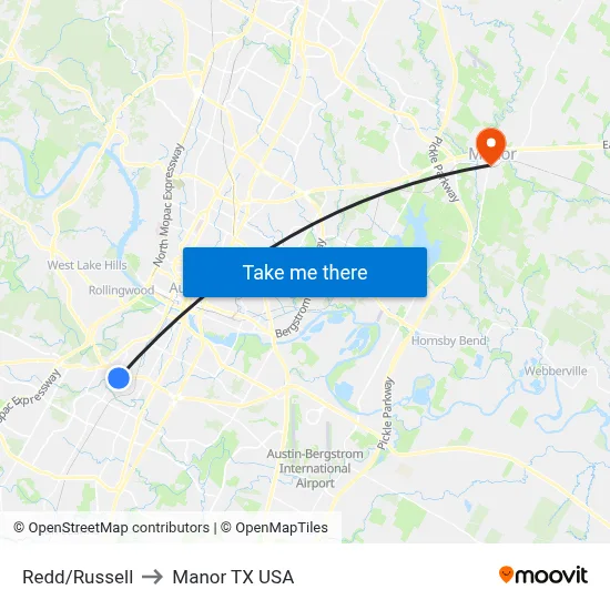 Redd/Russell to Manor TX USA map