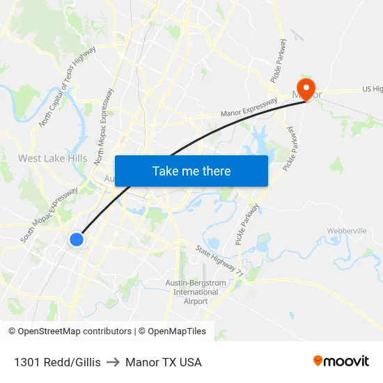 1301 Redd/Gillis to Manor TX USA map