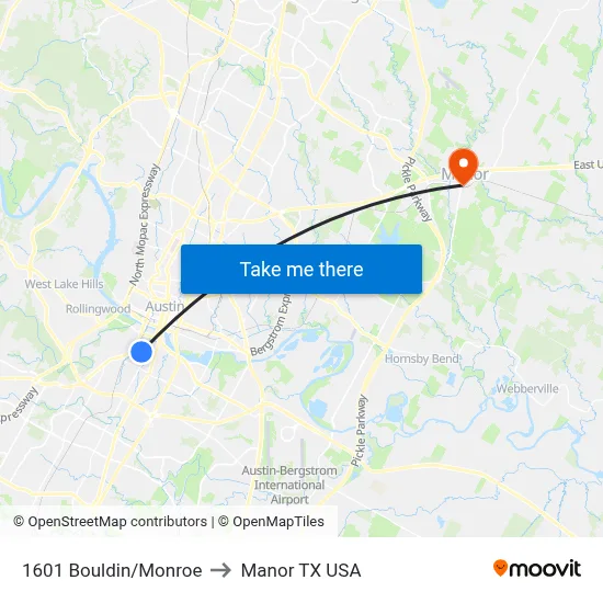 1601 Bouldin/Monroe to Manor TX USA map