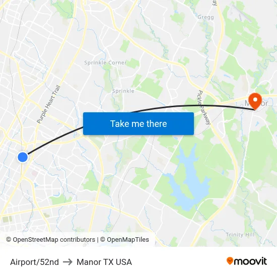 Airport/52nd to Manor TX USA map