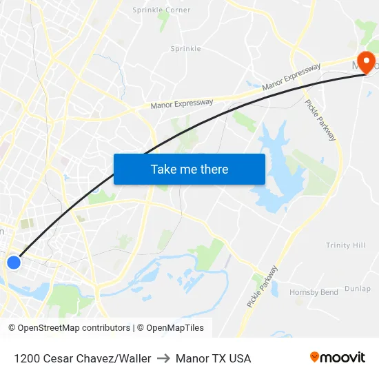1200 Cesar Chavez/Waller to Manor TX USA map