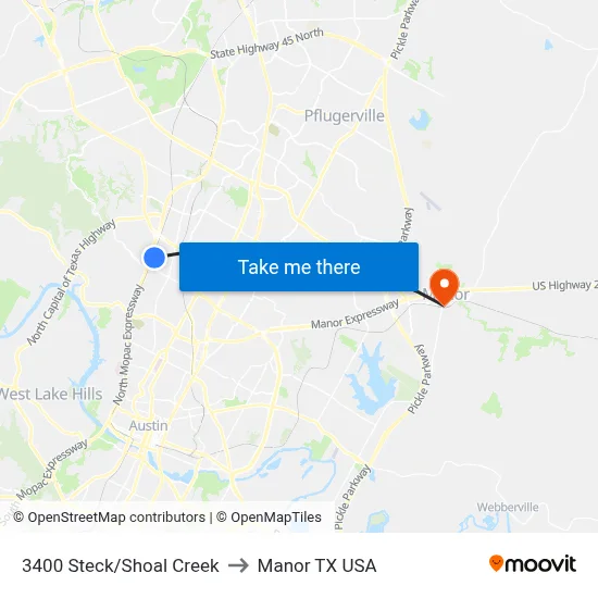 3400 Steck/Shoal Creek to Manor TX USA map