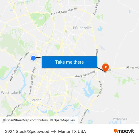 3924 Steck/Spicewood to Manor TX USA map