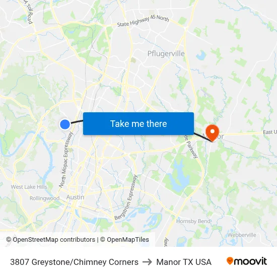 3807 Greystone/Chimney Corners to Manor TX USA map