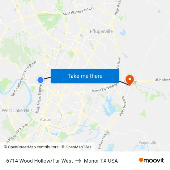 6714 Wood Hollow/Far West to Manor TX USA map