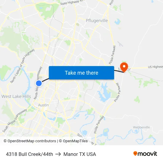 4318 Bull Creek/44th to Manor TX USA map