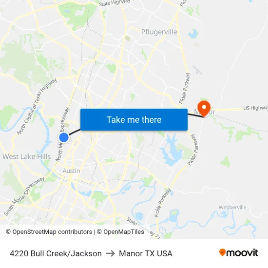 4220 Bull Creek/Jackson to Manor TX USA map