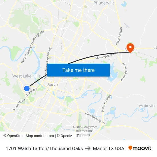 1701 Walsh Tarlton/Thousand Oaks to Manor TX USA map
