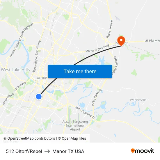512 Oltorf/Rebel to Manor TX USA map