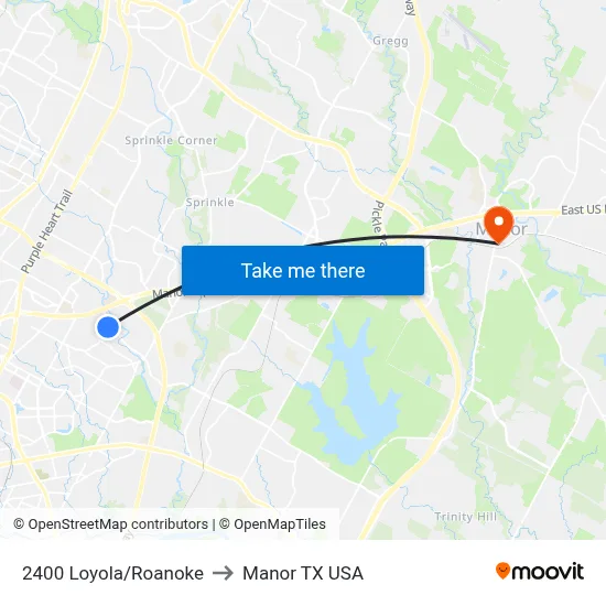 2400 Loyola/Roanoke to Manor TX USA map