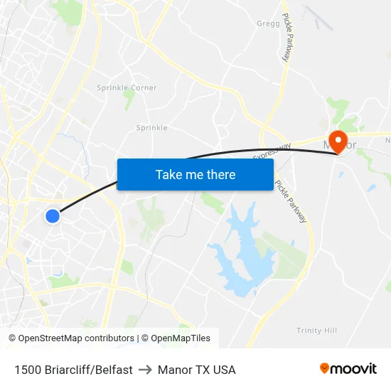 1500 Briarcliff/Belfast to Manor TX USA map