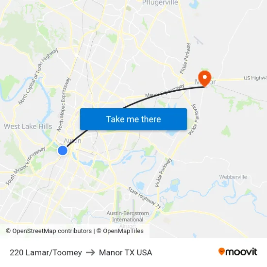 220 Lamar/Toomey to Manor TX USA map