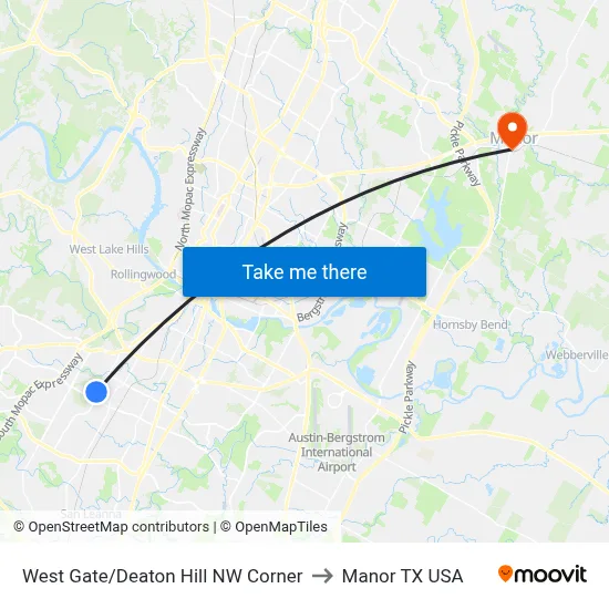 West Gate/Deaton Hill NW Corner to Manor TX USA map