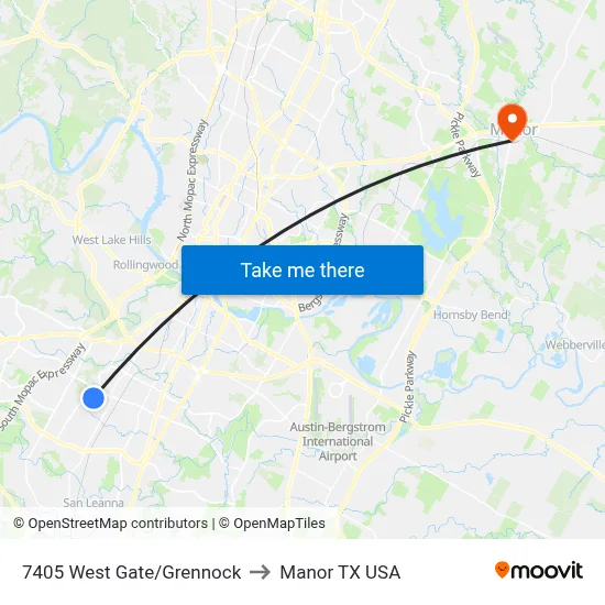 7405 West Gate/Grennock to Manor TX USA map