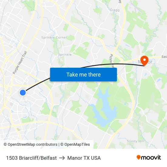 1503 Briarcliff/Belfast to Manor TX USA map