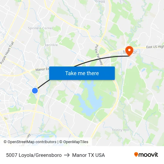 5007 Loyola/Greensboro to Manor TX USA map