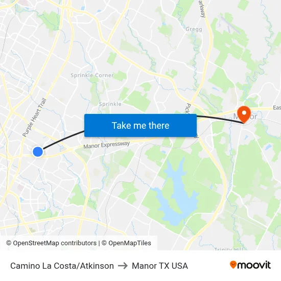Camino La Costa/Atkinson to Manor TX USA map