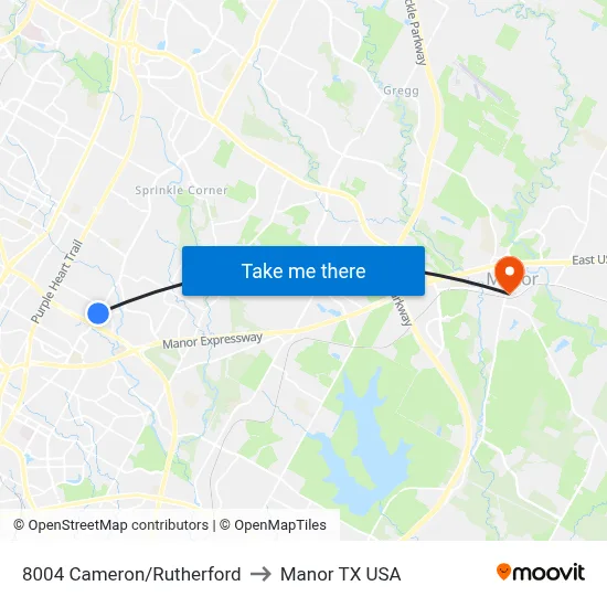 8004 Cameron/Rutherford to Manor TX USA map