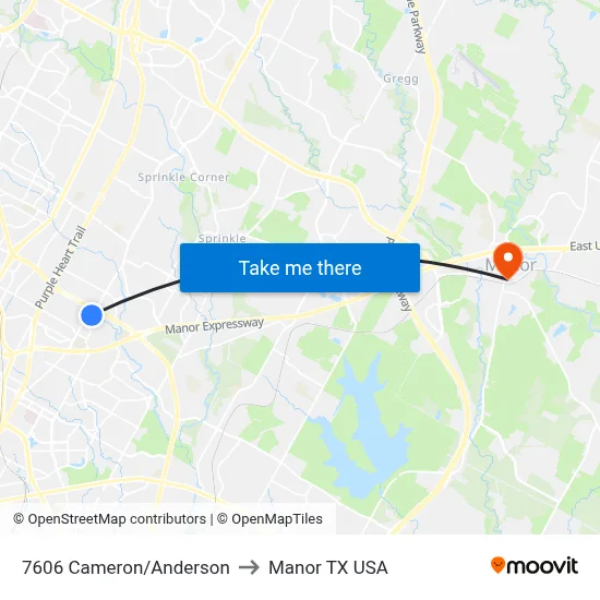 7606 Cameron/Anderson to Manor TX USA map