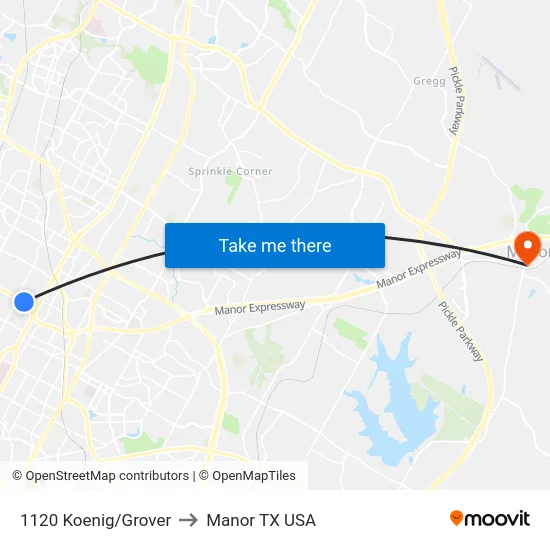 1120 Koenig/Grover to Manor TX USA map