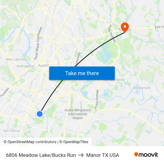 6806 Meadow Lake/Bucks Run to Manor TX USA map