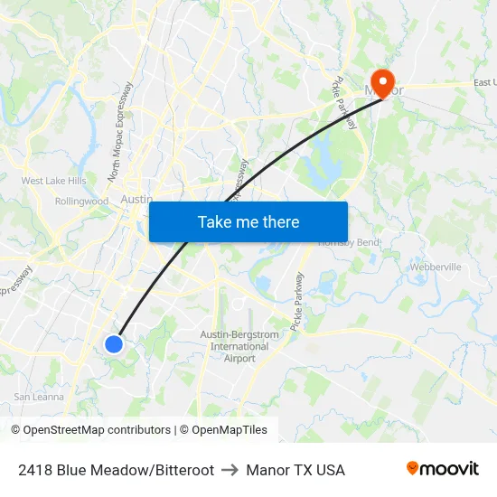 2418 Blue Meadow/Bitteroot to Manor TX USA map