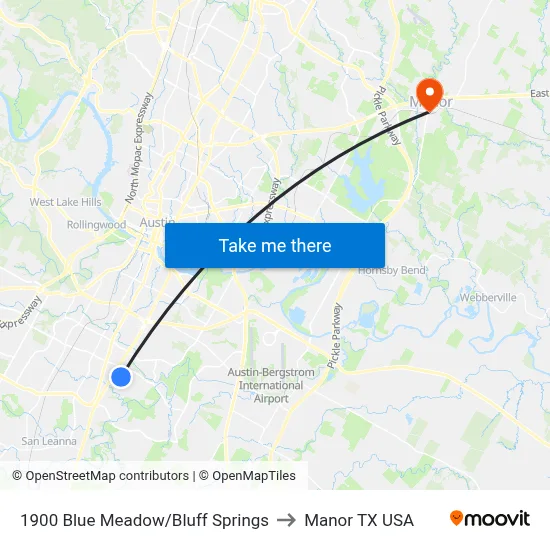 1900 Blue Meadow/Bluff Springs to Manor TX USA map