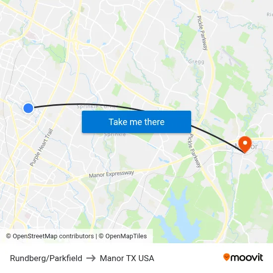 Rundberg/Parkfield to Manor TX USA map