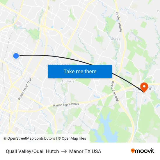 Quail Valley/Quail Hutch to Manor TX USA map