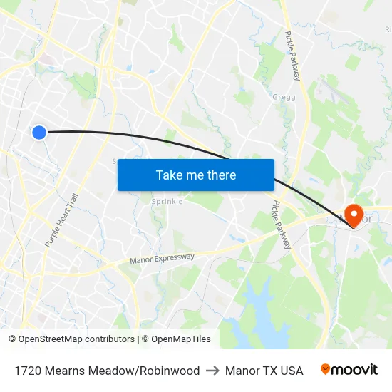 1720 Mearns Meadow/Robinwood to Manor TX USA map