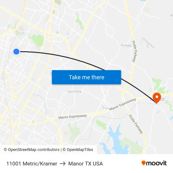 11001 Metric/Kramer to Manor TX USA map